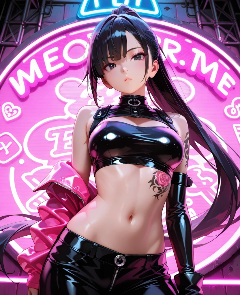 Girl in black and white dress, Pink tail, anime cat girl in a maid costume, style of magical girl, Small two-tone curls, fleshy feeling, sparkling magical girl, portrait of magical girl, anime girl in a maid costume, nyaruko-san, Splash art, Openwork maid costume, lollipop, Detailed key anime art, white hair, long hai , huge boobs, full body, sexy, lip bite, ahegao, smiling, {{{red eyes}}}, {{{black hair}}}, huge breasts, huge ass {{{rainbow hair strands}}}, glitch, computer, hacking, glitchy