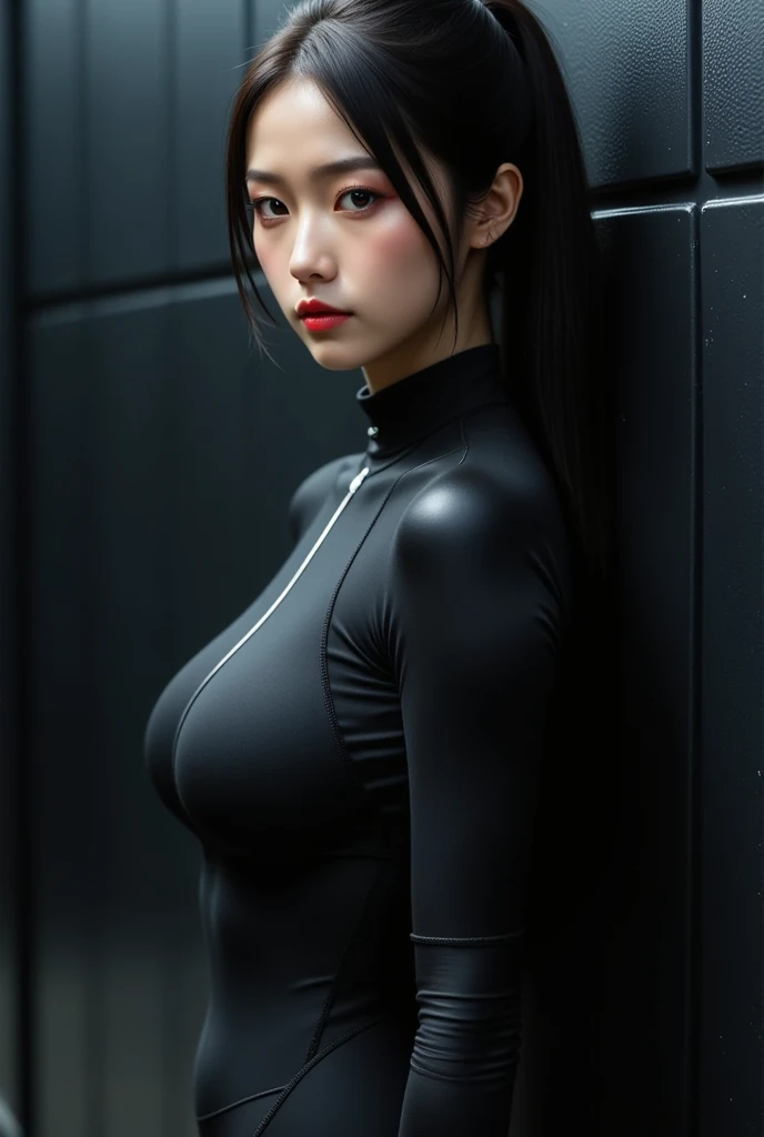 cyberpunk mech suit, body suite, arafed asian woman posing for a picture, eimi fukada, gorgeous young korean woman, beautiful south korean woman, korean girl, beautiful young korean woman, korean woman, heonhwa choe, korean women's fashion model, sexy look, big breast, grey hair, sexy pose, show breast