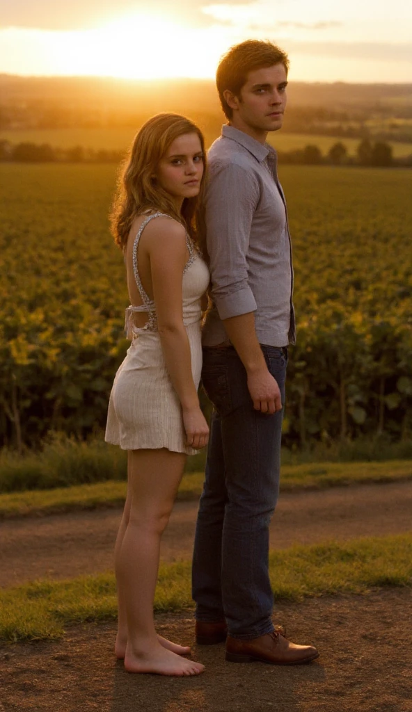 In the image, a shorter husband, as 45-year-old man, and very tall wife Sonja woman are standing in a field with their backs to the camera. The woman has her arms wrapped around the man's waist. The sky is overcast, and there are mountains in the background. The image is captured in high definition, with high contrast and high color saturation.
Keywords: tall, strong, woman, Russia, swimwear, man, towering, Sonja, high definition, high contrast, high color saturation.
**Note:**
- You can add more details or adjust the prompt based on the given theme.
- Remember to follow the prompt format guidelines mentioned above.