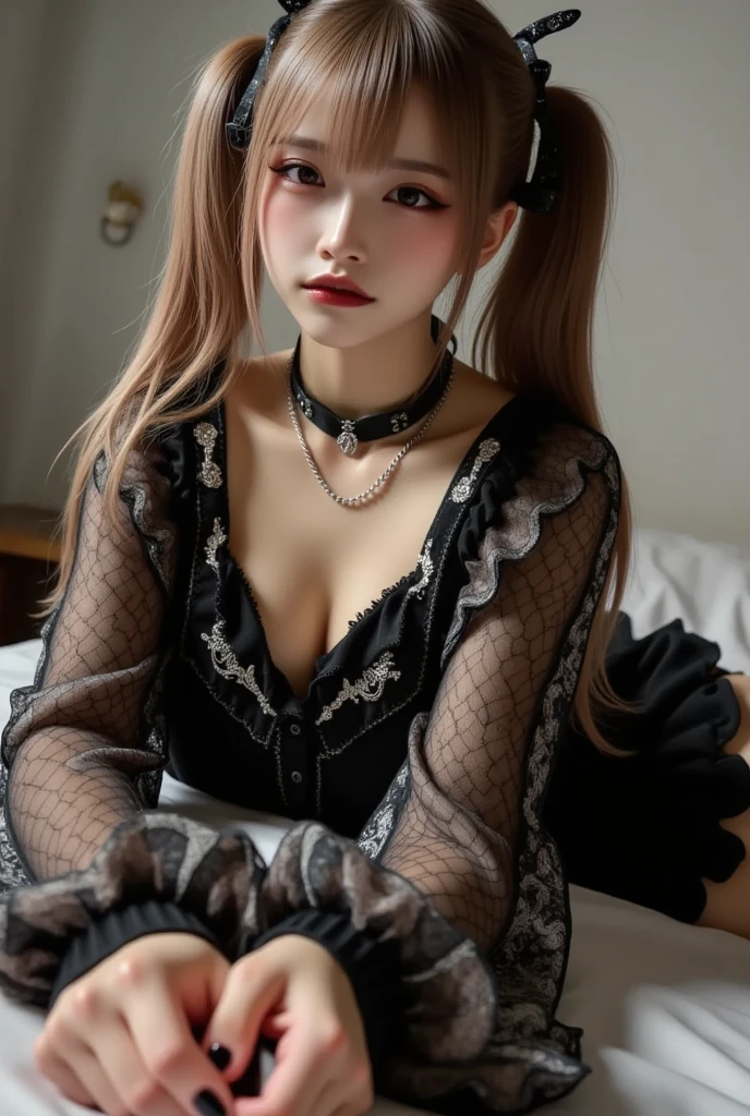 Realistic, nsfw, (On the bed:1.2), (Lying down:1.1), From above, uhd, super detail, best quality, (Heavily tattered and torn clothing:1.6), (Black leggings:1.2)