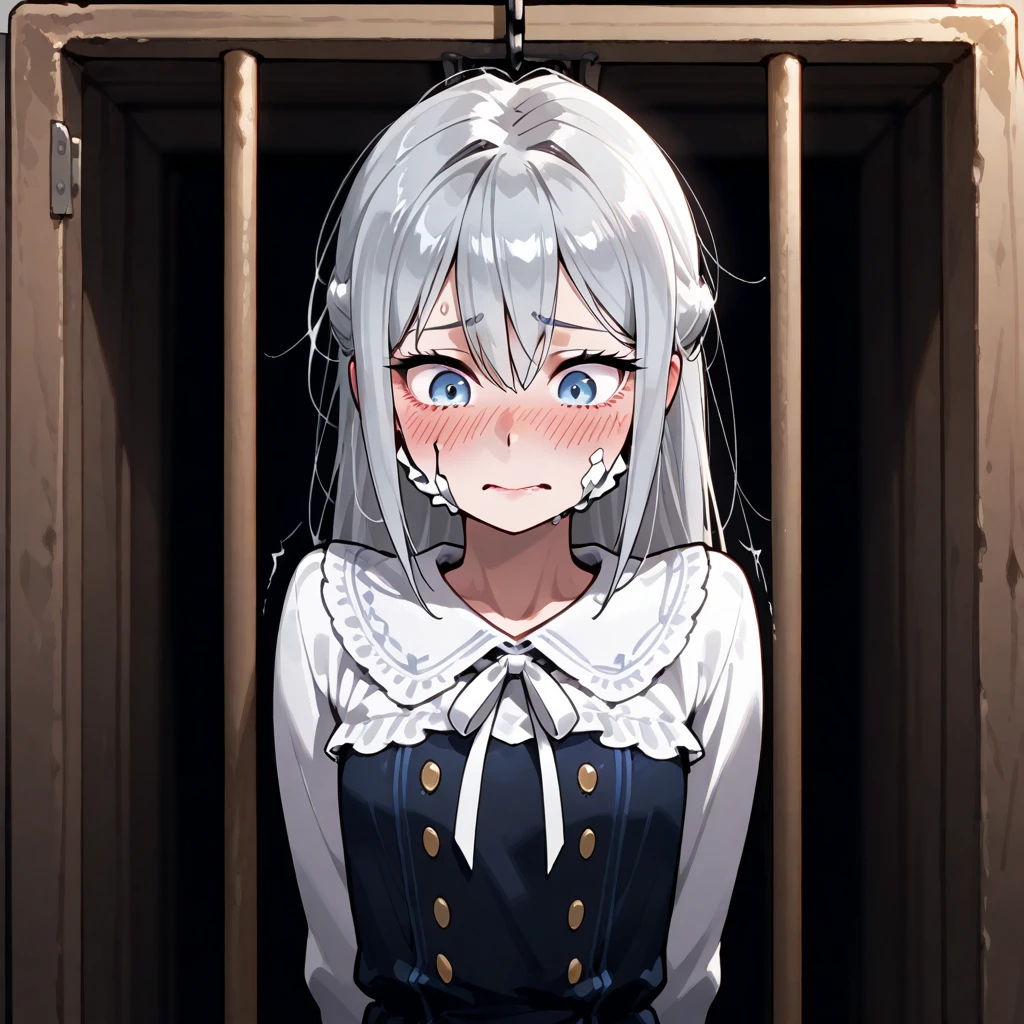 (Prison), high resolution, high definition, bizarre,sweat,crazy,immobilized,marked eyes 