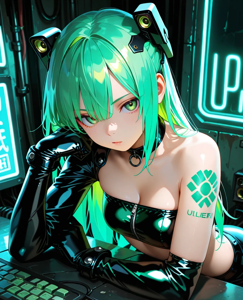 score_9, score_8_up, score_7_up,1 daemon woman, straight demon horns, (black horns),(upward-pointing horns) , vertical horns, black demon tail, (aquamarine hair),aquamarine green color hair,ahoge, long hair, (long hair),bangs, light orange bikini,bikini is orange, bikini orange, orange bikini!, (orange eyes), background is spaceship, orange eyes, 1woman ,facing viewer, daemon girl, bubbles, tube, close up,Well-endowed, alone,Spacecraft interior