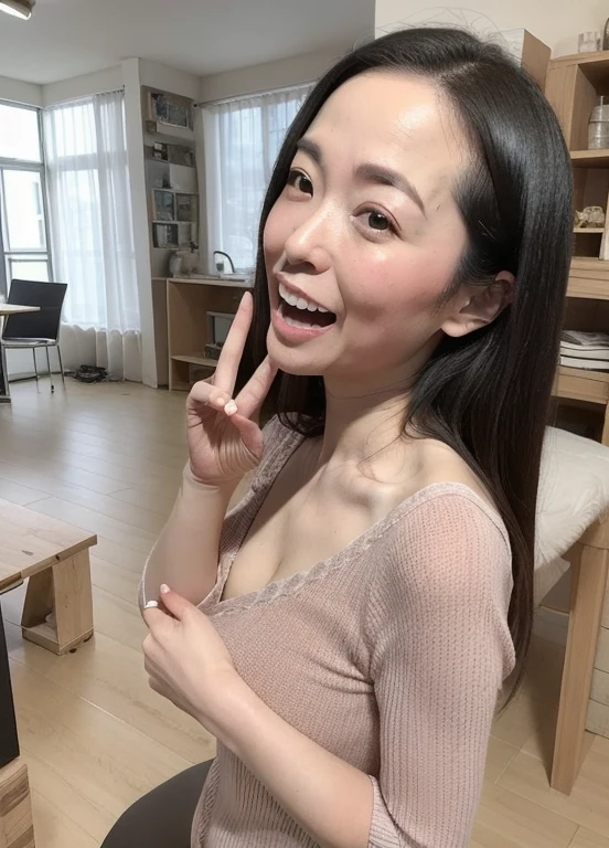 (8K、RAW Photos、Highest quality、masterpiece:1.2)、(Realistic、Realistic)、1 girl、((Completely naked:1.5、With pubic hair、Large Breasts、Full body from the front、Standing with hands behind back、))、Lots of eyelashes、Glowing eyelids、skeletally correct、smile、This photo will awaken boys to sex