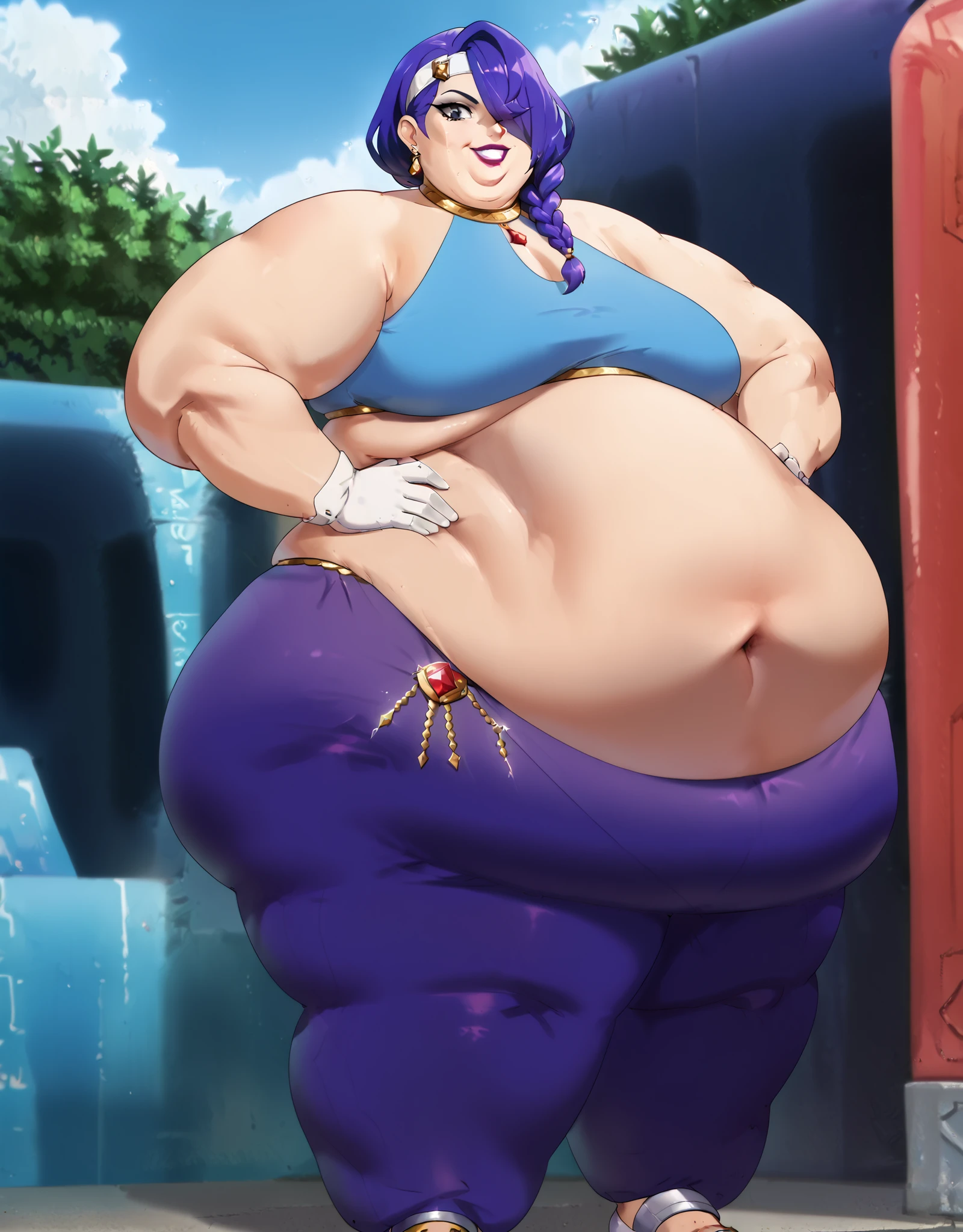 bikini, muscle girl, huge breast, long hair, tomboy, chains, medieval city, full body,feet