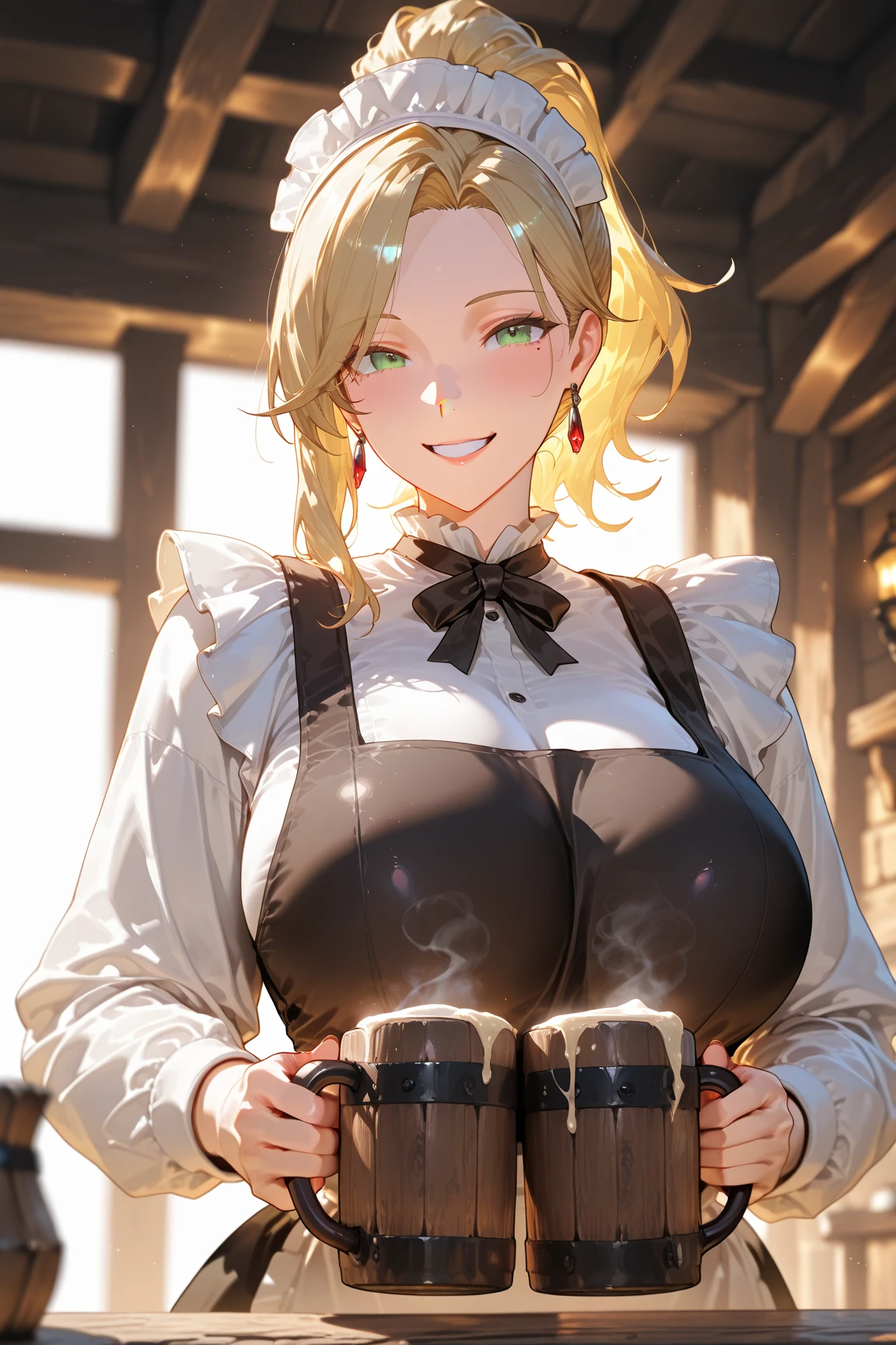 masterpiece, yor, 1girl, Amazing Cleavage:1.3, thin waist, big ass, Raised sexy, medium breast: 1.8 posed cleavage:1.2、solo, looking at viewer, open mouth, have a cup of coffee,black hair, red eyes, dress, bare shoulders, jewelry, collarbone, sidelocks, hairband, earrings, indoors, off shoulder, :o, sweater, arms behind back, plant, short hair with long locks, white hairband, off-shoulder dress, sweater dress, off-shoulder sweater, red sweater, big side hair, very long side hair,is rendered in (masterpiece: 1.2, best quality), with (ultra high resolution) and an exquisite (depth of field). This masterpiece is not only visually stunning but also tells, teach of cooking ,in the kitchen
