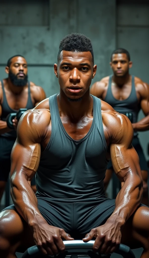 Black men squatting with a huge butt in tight grey sweatpants, huge bulge