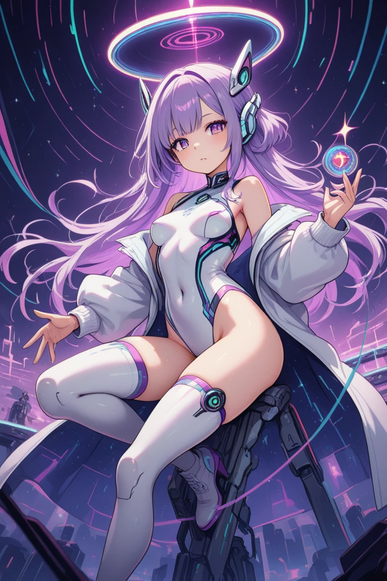 1girl,(masterpiece:1.1), (best quality:1.1), cowboy shoy,Surreal , abstract ,galactic theme. vibrant and bold colors, ((color palette: deep blues, purples, and pinks )), glowing neon effect, stunning,otherworldly effect, swirling shapes and patterns, stars, planets, cosmic dust , universe. cute and gorgeous girl gazing out at the vast expanse of space, she has a halo of light, spiritual and mystical connection to the cosmos,dreamlike ,imaginative, (extreme detailed, highest detailed, official art, beautiful ,aesthetic),