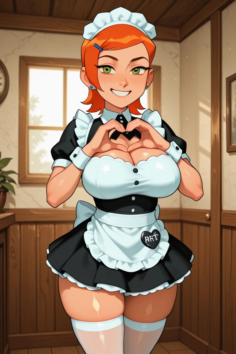 (masterpiece, best quality:1.2), solo, 1girl, smile, looking at viewer, holding tray, red hair, ponytail, heterochromia, fake animal ears, playboy bunny, leotard, pantyhose, large breasts