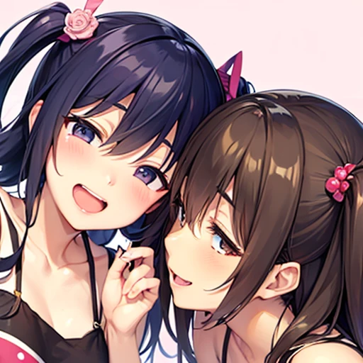 (masterpiece, Highest quality), One girl,    Yunyun,Long Hair,Braiding,Twin tails,Hair between the eyes,Red hair ribbon,hair ornaments,large round breasts,、Pink Skirt、Black Hair、Crown Blade,Black Shirt, Long sleeve,Pink tie, belt, Cleavage cutout、Above chest、(blush:1.2)、Young face、grassland、(Kiss the viewer)、((Close your eyes:1.5))、The face is facing upwards