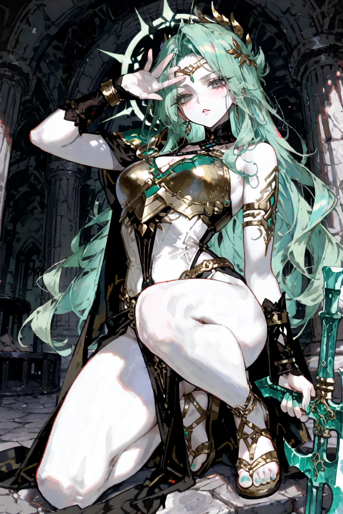 ((Finest quality)),(超A high resolution),(ultra-detailliert),(Meticulous portrayal),((Best Anime)),(Finest works of art),sharpnes,Clair, (Fantasyart:1.5), (One Devil:1.8),greed:1.5,arrogant:1.5,brutality:1.5,Confident々,Glamorous Body,cleavage of the breast:1.3,Invincible smile:1.1,thighs thighs thighs thighs:1.1,The tattoo:1.4, Backgrounds with depth,Gold and silver treasures,treasured sword,diadems,Gorgeous,chandeliers