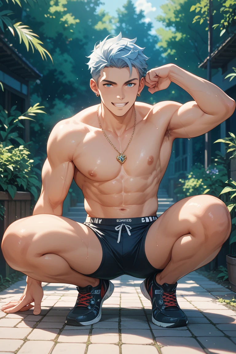 asta, blackclover.,POV,top angle,butt lift, male, gray hair, solo, green eyes,veiny muscles,(sweat:1.3),outdoors, extreme bulge,massive bulge,hyper bulge, bodily fluids,precum,pain expression,hd, dark shadows, wide dynamic range, hdr, low light:1.2, no clothes, naked, big balls, open legs, (raised legs:1.4), showing round butt, correct anatomy, explicit content, armpit,Uncensored, bara, pubic hair, (highly detailed:1.3), photorealistic, hyper realistic, ultra detailed,pleasure, masterpiece, detailed, scene, portrait, dripping, massive balls --auto --s2