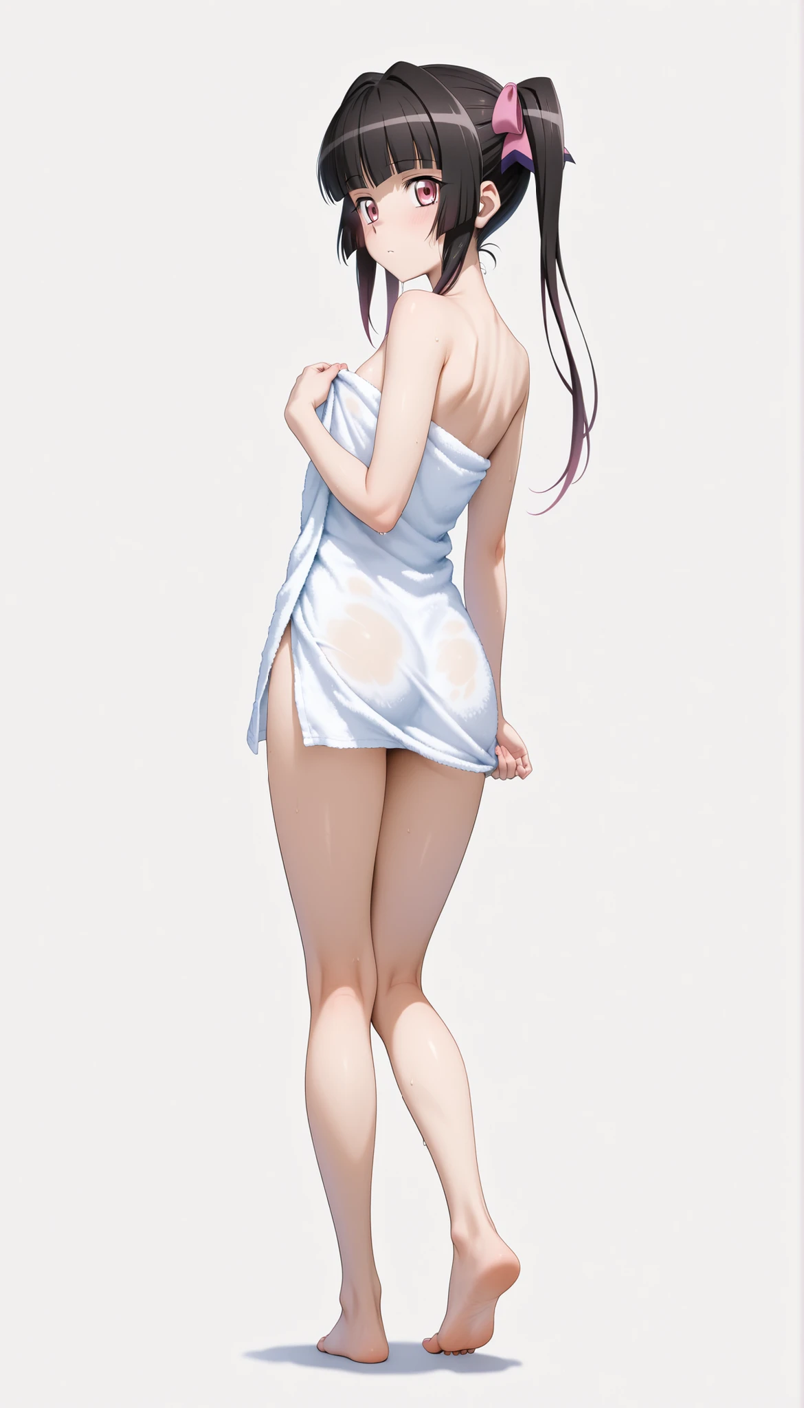 girl with, A dark-haired, Floating hair, poneyTail, kawaii, Smile, nude, full body
