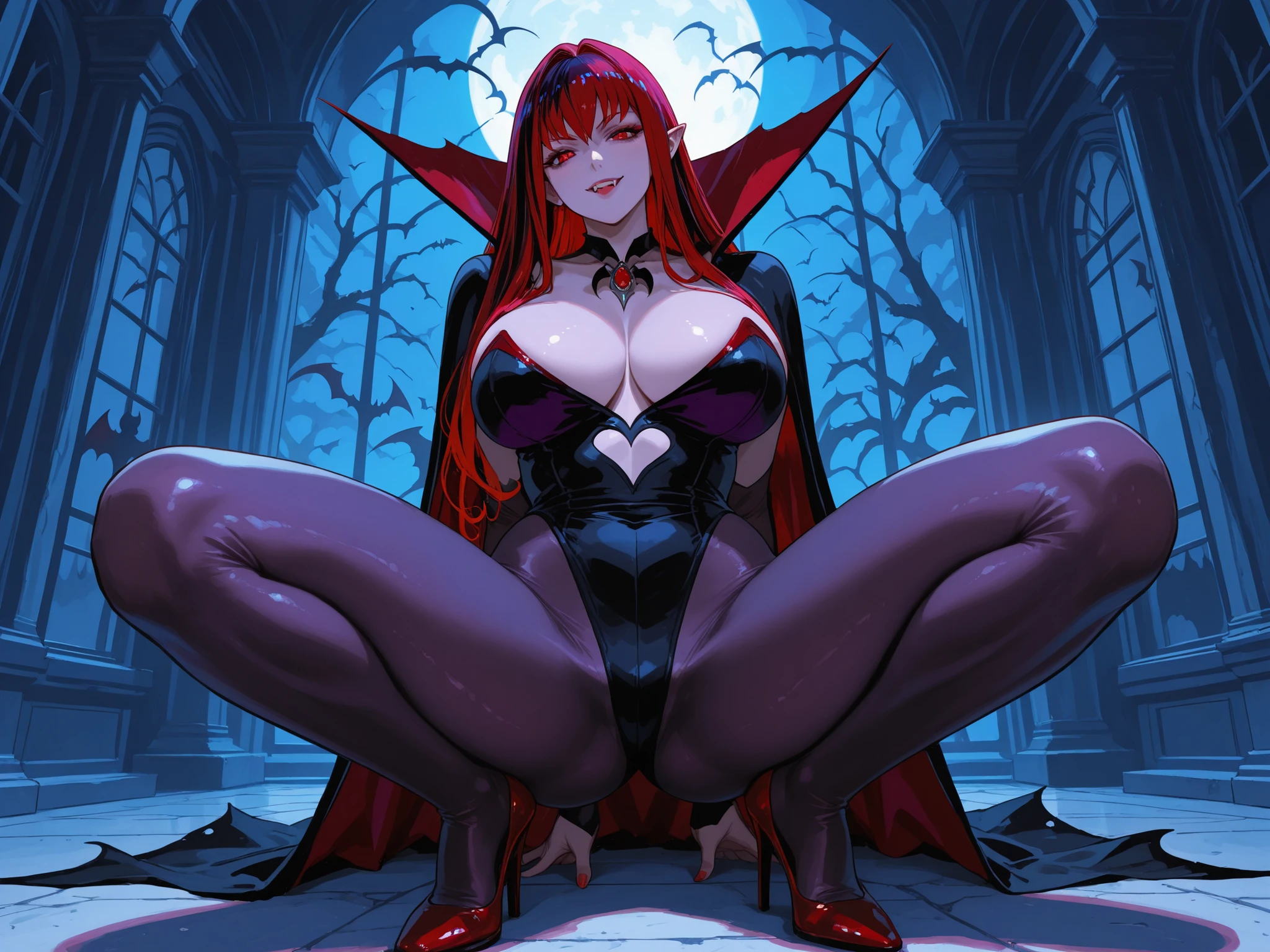 Create a Super Villain Woman in a Moth Costume with Red Hair and wearing a Mask and malefic smile and make the background of the image white (Toon/Full Body) (Create the image) (Gpt 4)