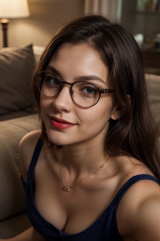French-Bzlgian woman, mid 20s, Brown hair, need with glasses, busty, 1950's