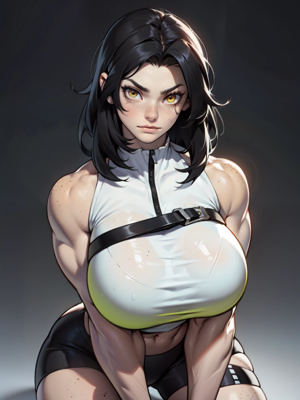 (8k, best quality, masterpiece:1.2), (realistic, photo-realistic:1.37), ultra-detailed, 1 girl,cute, solo, (tifa lockhart), ((Insanely huge gigantic breasts, ginormous breasts:1.6),(beautiful detailed eyes), (smile:1.2), (closed mouth), erotic pose, dancing, outside an industrial factory, depth of field, dark intense shadows, sharp focus, depth of field, good composition, green glowing light, Final Fantasy VII, (white tank top, low cut top, cleavage:1.3), (black leather mini skirt with belt:1.3) (red gloves and boots) (upper body portrait:1.5), head rest, lips, pretty face, low-tied long hair, ((red_eyes:1.3)), (night:1.2), intricate, bokeh, cinematic lighting, photon mapping, radiosity, physically-based rendering, (Tetsuya Nomura style), nsfw, perfect breasts, view from above, sexy woman being fucked by multiple men