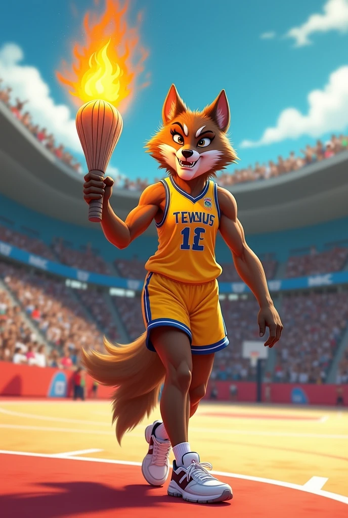 furry fox, shiny satin basketball shorts, Nike, shy smile, erect tail, playful eyes, vibrant colors, natural lighting, flowing movement, detailed fur texture, realistic rendering, athletic physique, dynamic pose, confident stance, crisp focus, sports theme, bulge, precum leaking through shorts, erection under clothing, huge erection under shorts, alone, bulge stroking