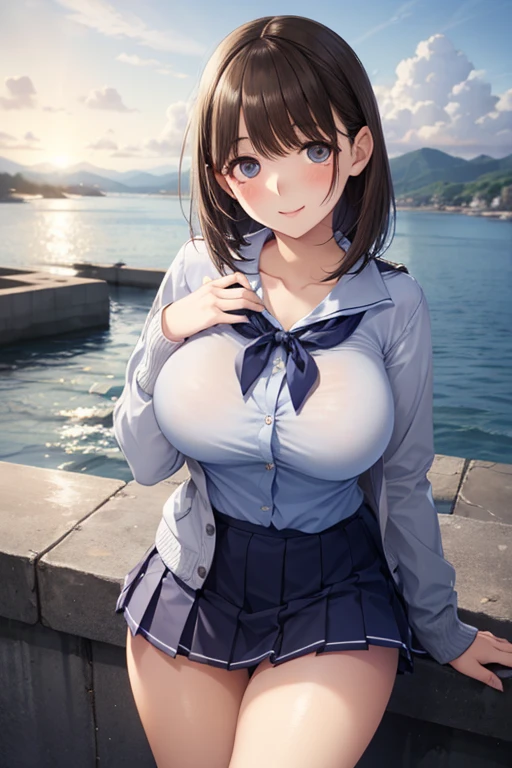 super detailed eyes、Highly Detailed Faces, very detailed eyes,(cowboy shot)、
nsfw,
Show Viewers, cowboy shot, front view:0.6, 1 girl on break day, perfect face, Cute Symmetrical Face, shiny skin,
long lashes, (Big Breasts:0.9, thighs are thicker from below the front),
beautiful hair, beautiful face, Beautiful Details, beautiful collarbone, beautiful body, beautiful breasts, beautiful thighs, beautiful leg, beautiful fingers,
((long sleeve white collared shirt, navy pleated mini skirt, They of the Navy, light gray cardigan)), pink panties getting banged by a monster,
( beautiful scenery ), evening, Riverside, walk, Put Your Hand on Your Chest , (cute smile, It's viewed from above),
