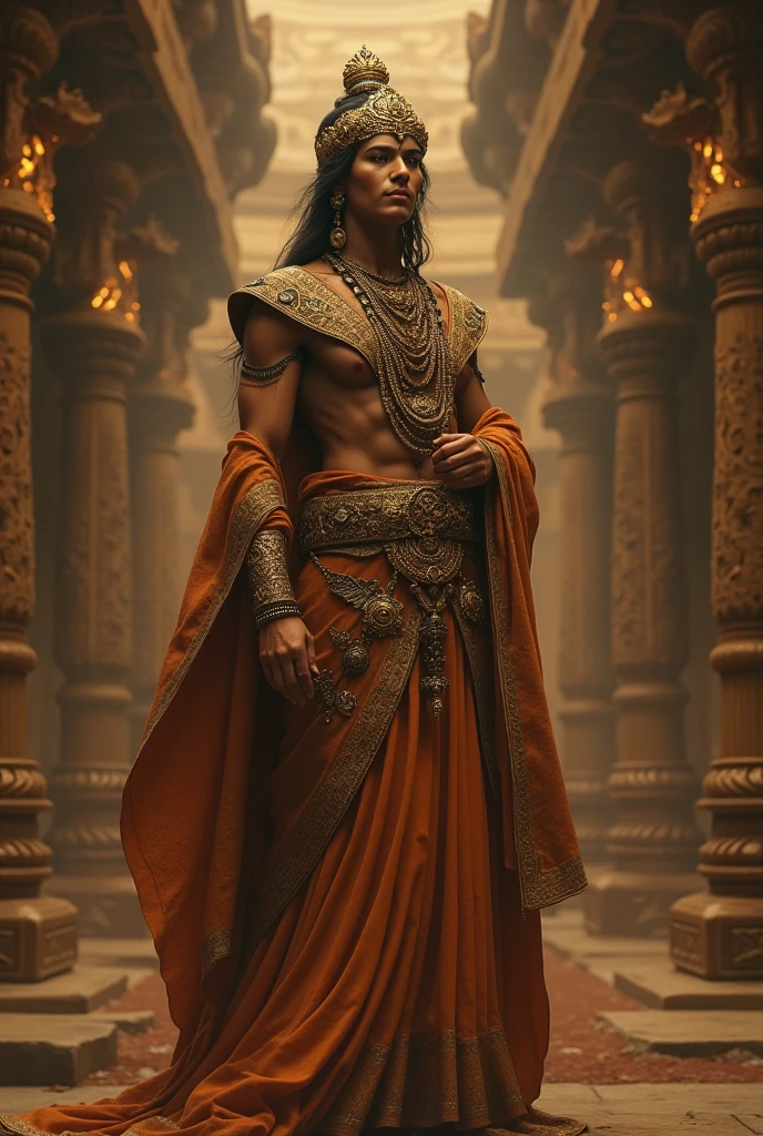 huge sexy masculine inflated tall man Asian, without beard and stubble, with long flowing straight hair in full height with open eyes, Looking Forward, - god of the moon, Apollo's body, silver jewelry, naked torso to the waist, in a floor-length silver skirt, semicircular patterns on clothes, depicting the moon, Covered with a black cape, in black clothes, semicircular symbols on clothes
In the temple with Arabic architecture
DARK FANTASY STYLE