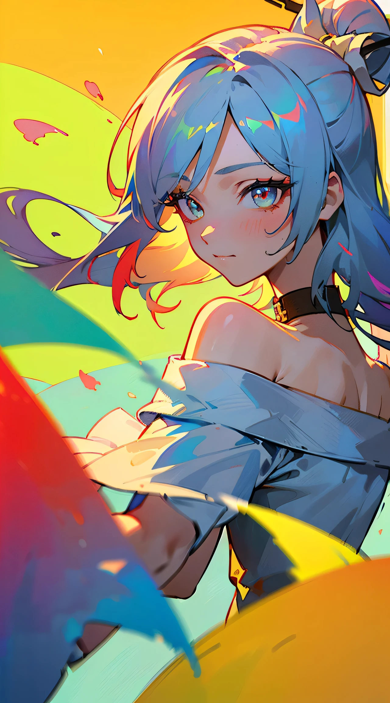 Turquoise hair anime girl with tattoo