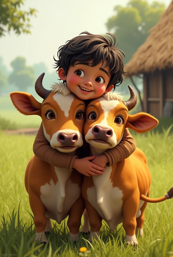 Cow run a boy by his horn