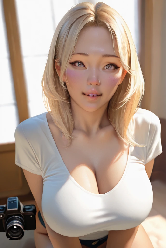 beautiful 18yo american supermodel explaining coding with a laptop smiling, looking at viewer, slender figure, blonde, detailed face, skin glow, tank top, naked, pussy visible, breast visible, midriff, cleavage, fujifilm xt3
