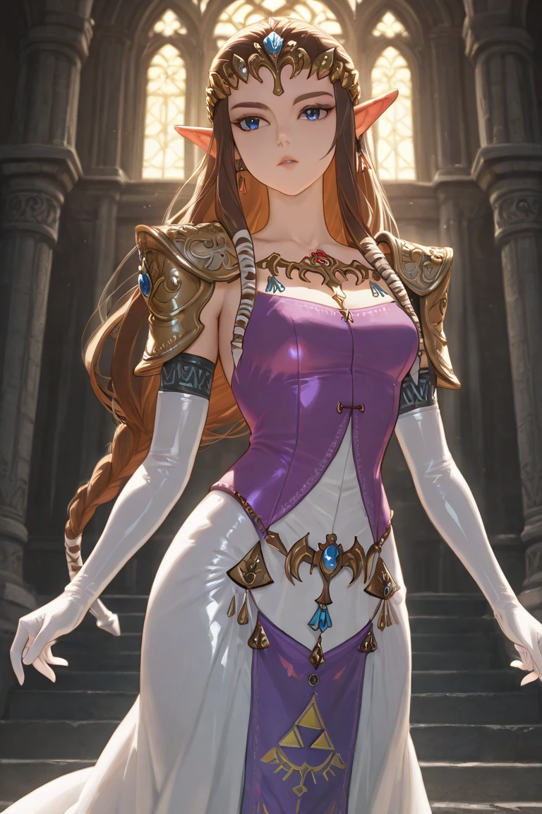 8K High Quality,highly accurate,princess zelda,Beautiful figure,Beautiful face,a small face,Full body,Twilight Princess,Beautiful,Leotard,Bright,highlight in eyes,Brown hair,y,ultra gigantic tittra large tits,BiErotic,Illuon,Micro Bikini,beautiful line art.Eyes are blue、