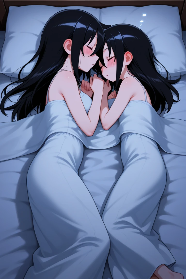 ((Highest quality)), ((anime)), (Perfect Face),(Small ),Perfect Fingers,Gentle expression,Beautiful face,,bed,Thin arms,Skinny,Black Hair,Thin legs,naked,PSister people
