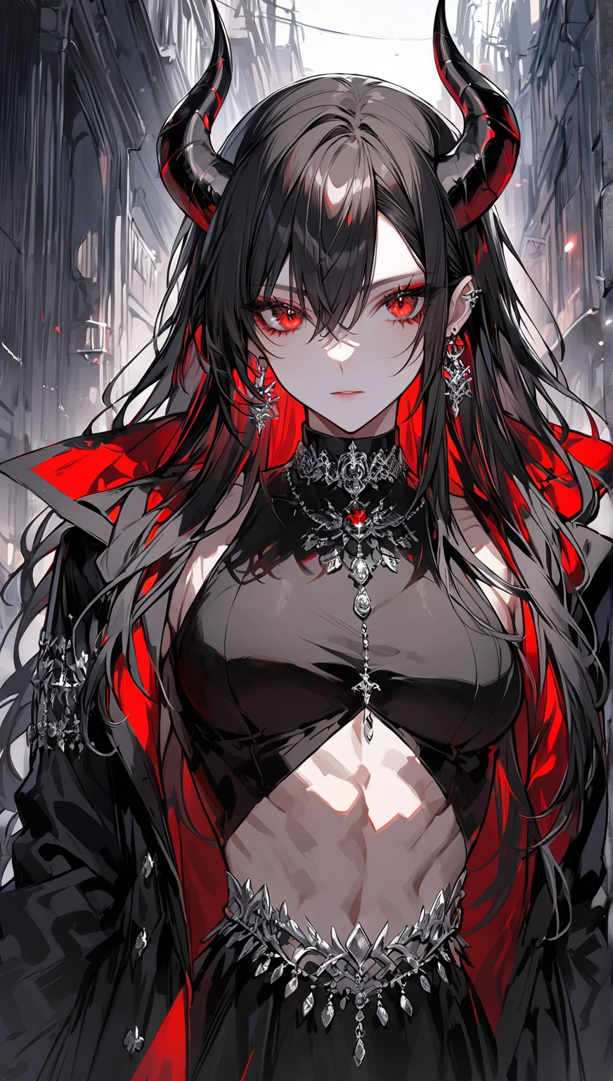 Raw foto,dark light, dark environment, dark masterpiece, pale woman, posing photo, long hair,dark sorcery, red geometric glowing background, full body size, eastern fantasy theme, crimson eyes, underworld, cold look, dark long tight clothes, pale skin, colour grading, dark illustration, extreme quality, radiant, extremely detailed, ultra-detailed face, ultra hd 8k, ultra digitality, mythical, dark lightning, concept art portrait by Greg Rutkowski, artgerm, hyperdetailed, intricately detailed gothic art, dark gothic fantasy style, triadic colours, fantastical, intricate detail, splash screen, complementary colours, fantasy concept art, 8k resolution, gothic deviantart masterpiece, heavy strokes, soft lighting, surrealism
