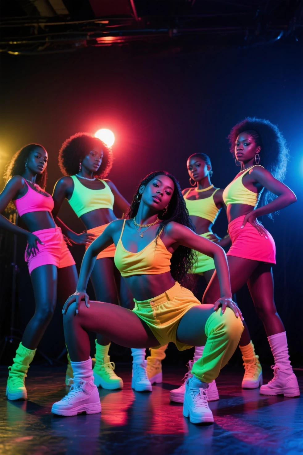 1970s party, beautiful african-american women with huge buttocks. psychedelic atmosphere, 35mm, atmospheric perspective, depth of field, cinematic lighting, reflection light, backlighting, masterpiece, anatomically correct, textured skin, super detail