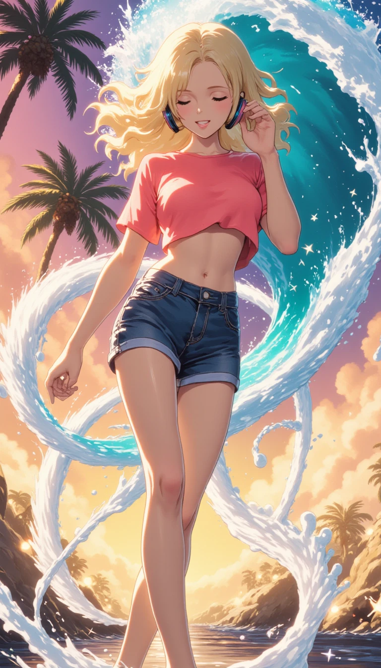 short pants, zip open, no bra, hair flying, short shirt, dynamic pose, full body ,panties,perfect hands, five perfect fingers, twintail, princess of light, shining aurelia, wings made of light,temple of light, goddess of light, sun and moon in the background of the image,