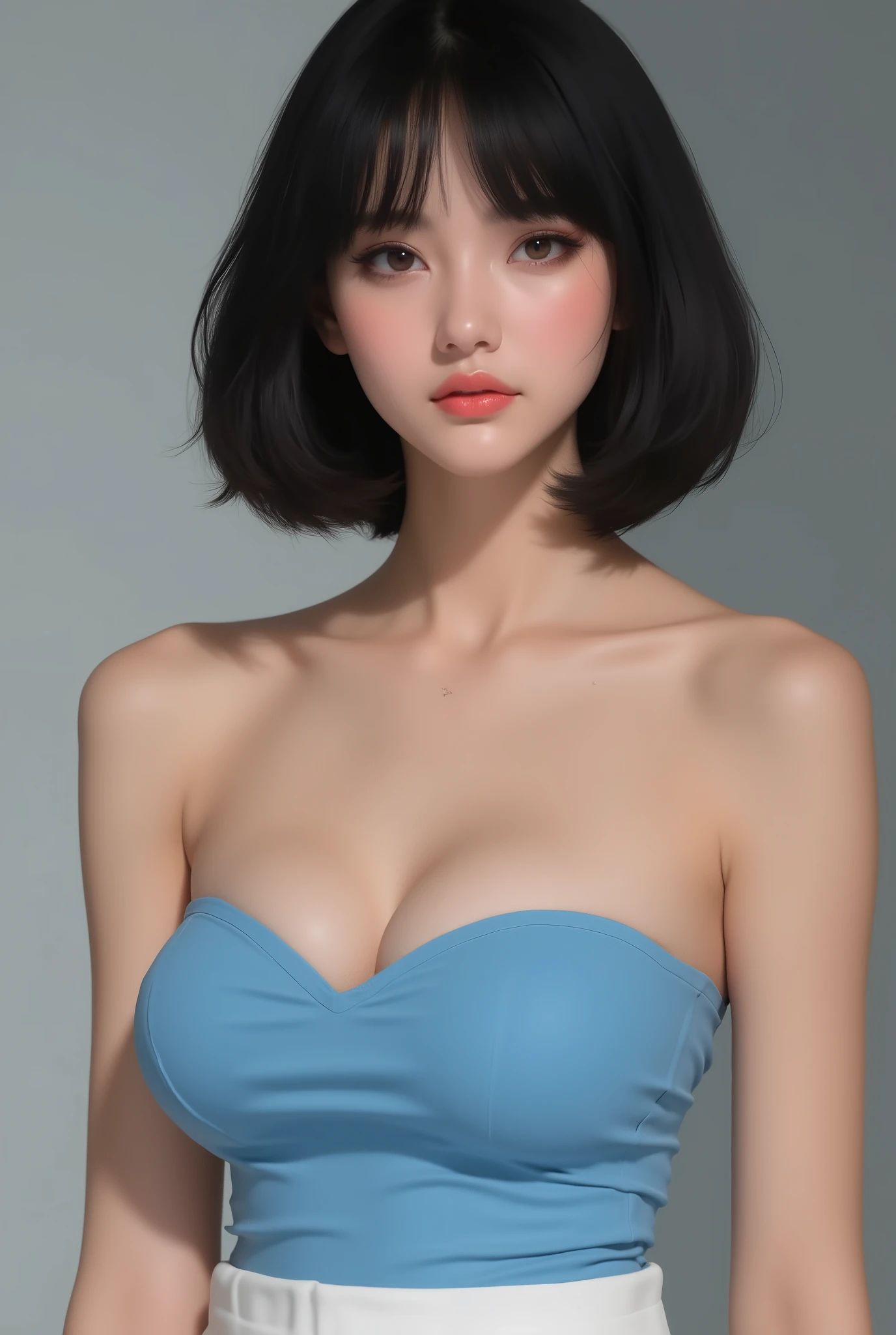 8k, Ultra-high resolution, Highest quality, masterpiece, 三分割法によるphotograph,Surreal, photograph, 1 Girl, (16 years old:1.3), pretty girl, Cute Face, 細部までBeautiful Eyes, 細かくdetailedに,masterpiece,One Girl:1.2,Japanese female announcer,close up,smile,Black Hair,Bowl cut(Ultra-realistic) , (figure), (Increase the resolution), (8k), (非常にdetailedな), (best figure), (Beautiful attention to detail), (Highest quality), (非常にdetailedな), (masterpiece), (wallpaper), (detailedな顔), alone,1 girl, Looking at the audience, Subtle details, detailedな顔s, In the Dark, Deep Shadow, Modest,Pure Erotic Face Ace_v1, smile,Attractive girl、16 years old、(Perfect female body:1.4)、(女の子のポートレートphotograph:1.4)、(Photorealistic images:1.4),Fantasy art,(Beautiful Face:1.4),Beautiful and attractive eyes、Beautiful Eyes、(Tight waist:1.4)、(9 Beautiful girls with perfect body proportions:1.4),Red lips,(choker:1.4),Looking at the audience,(((Ideal body type))),A-cup small breasts :2,、Portraiture:2、Perfect Anatomy、鮮明なdetailed、detailed,Fashion magazine cover,Thin lips,Gray background ,完璧でBeautiful Face ,完璧でCute Face, Skin with attention to detail, Perfect limbs、Narrow waist,Looking at the audience,(((Ideal body type))),A cup small breasts :2,Portraiture:2,Perfect Anatomy,鮮明なdetailed,detailed,Surreal,Light and shadow,spotlight