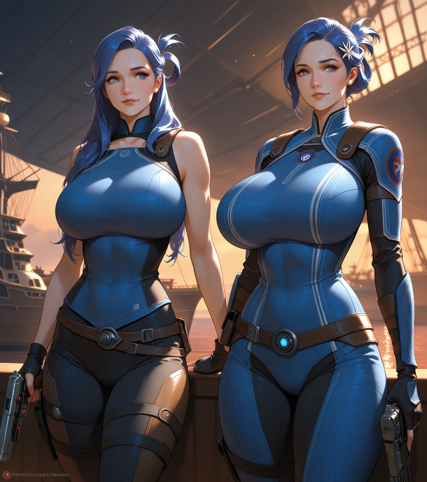 Blue Power Ranger, hurricane ,Sexy goth woman big breast, character sheet,goth makeup, character design,view all sides, full detail
