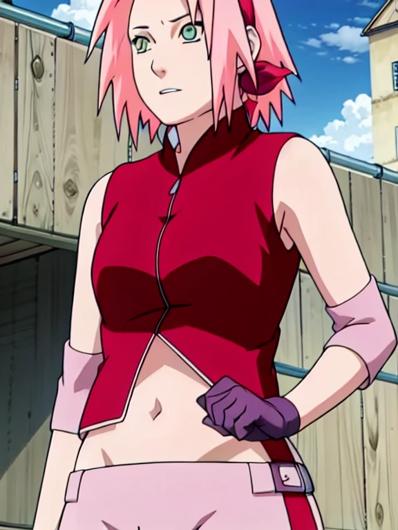 Sakura Haruno showing her belly with open zipper and open top showing her sexy breasts
