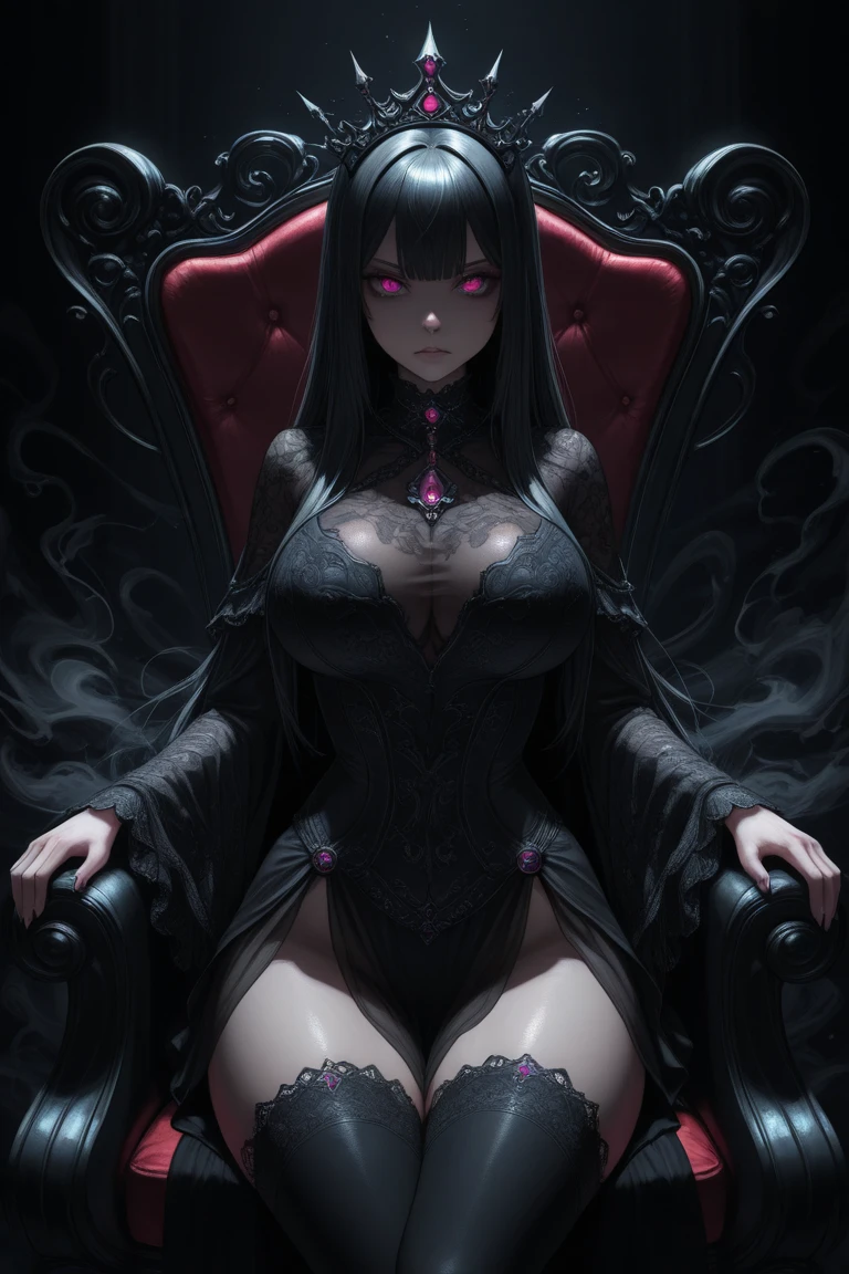 A beautiful woman kneeling on a skull, Solo,Carmelto, The urethral stick in her hand, Several filled condoms, eyeballs, metal bars, and male chastity locks hanging around the waist and thighs, Symmetrical, Psychedelic light, smooth, Sharp focus, illustration, linear art, Soft shadows, concept-art, Super detailed, Unreal Engine 5, rendering by octane, vfx, houdini, Super realistic, ufotable studio art style, Global illumination, trending in pixiv, Dramatic colors, Ray tracing, god light