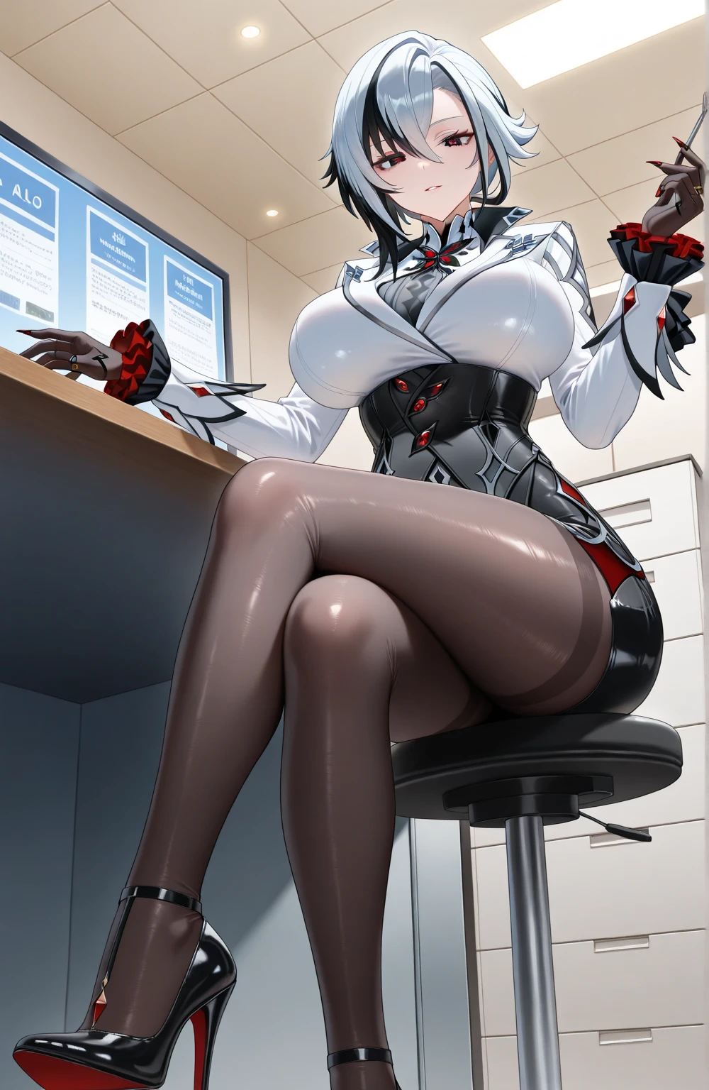 ((La mejor calidad)), ((obra maestra)), (muy detallado:1.3), ...............................................................................................................................................3D, Beautiful (cyberpunk:1.3) Mujer hacker, peinado corto,pelo corto, Volver al visor, cabello grueso, Terminal de ordenador operativo, Pantalla montada en la cabeza, computer server, Pantalla LCD, fiber optic cable, Logotipo de la empresa, HDR (High Dymanic Range), Trazado de rayos, NVIDIA RTX, Super resolution, Irreal 5, Subsoil Scatter, Textura PBR, Post-procesamiento, Anisotropic filtering, profundidad de campo, maximum sharpness and sharpness, Texturas multicapa, Albedo y Highlight Maps, Sombreado de superficies, Accurate simulation of light-material interactions, proporciones perfectas, Renderizado de octanaje, duotone lighting, ISO bajo, balance de blancos, Regla de los tercios, amplia apertura, 8K RAW, efficient sub-pixels, sub-pixel convolution, glow particles, dynamic pose
