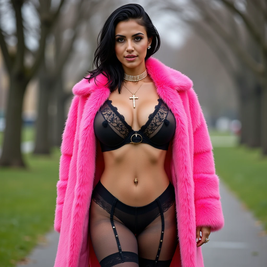 half black,half latina woman,goth style make up,rred shirt red jogging pants,super hero cape,cinematic view,big breast,smirk on face,honey brown skin,very seductive,older,bokeh,out jogging in parksunny weather,,beautiful,breast covered,very curvy figure,slim stomach,thick hips,red choker,very detailed,realistic,