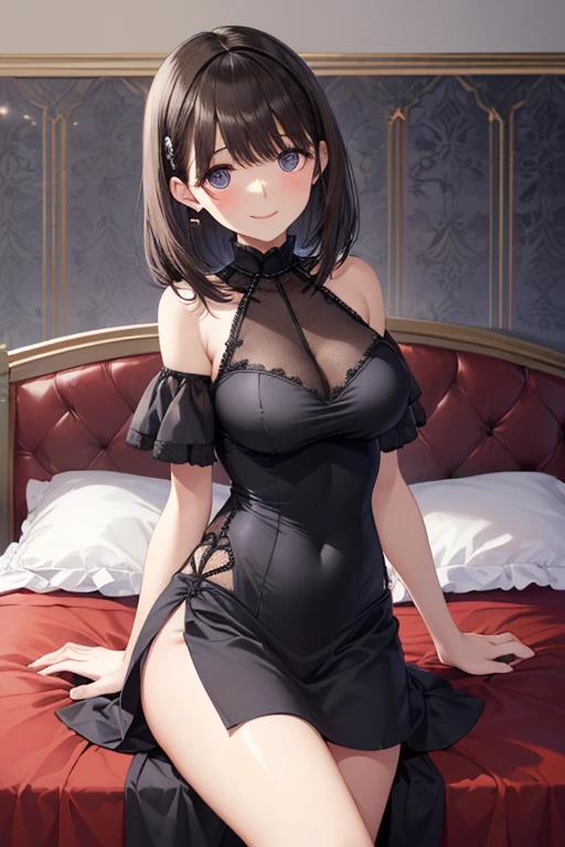 Mine series　Two Toneの髪　pink　black　G cup　skirt　Thighhighs　choker　ribbon　bob　masterpiece　highest quality　High resolution　blue eyes　short sleeve　blackい服　 big breasts　Two Tone　Show panties　bra　underwear　　Show bra　shame　earrings　shyness　blush　female brat　Erotic　sexual　adult　inner color 　disgusting face　cute　Estrus