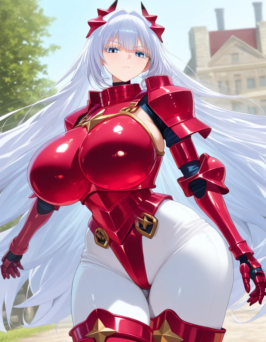 (masterpiece、8k、Ultra-delicate、hight resolution),(((Female Ultraman))),(((No muscles,large Boob))),(her head is tapering,The body is made of red and silver,The arms present a streamlined design,On the chest there is a round calculator,Looks tall and thin,The overall shape is streamlined、modern),(standing athletic pose),posed for photo,high-angle,city ruins,backgroung details,(((full body Esbian))),solo,(((Huge feeling))),NSFW,cameltoe,(Dynamic victory Pose:1.2),from below,groin focus,the morning sun,(Erect clitoris:1.3),((Open pussy:1.5))、(wet pussy:1.3)