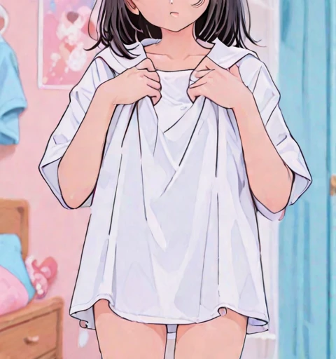 Trendy clothing,Trendy hairstyles,short bangs,black hair,highest quality,age,NSFW,Undressing,young