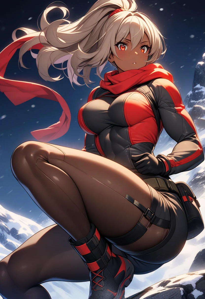 Meisterwerk), high resolution, (Extrem detailliert), fotorealistisch, 女の子1人, (((sehr langes, lockiges, kirschrotes Haar, seductive bright red eyes, largeeyes, Augen, niedliches Gesicht, kleines Gesicht, Scharfes Gesicht, gorgeous eyes, Blutjung, big legs, dicke Beine:1.7, wahnsinnig schmale Taille:1.3, medium boobs:1.3, flush, (Extrem sexy, sexy, sexy, sexy, sexy, sexy)))), ((Glatte Haut, Weiche Haut, Pralle Haut, street clothes, hoodie leotard, bare legs, belt, thight highleg leotard, skate board, skating )