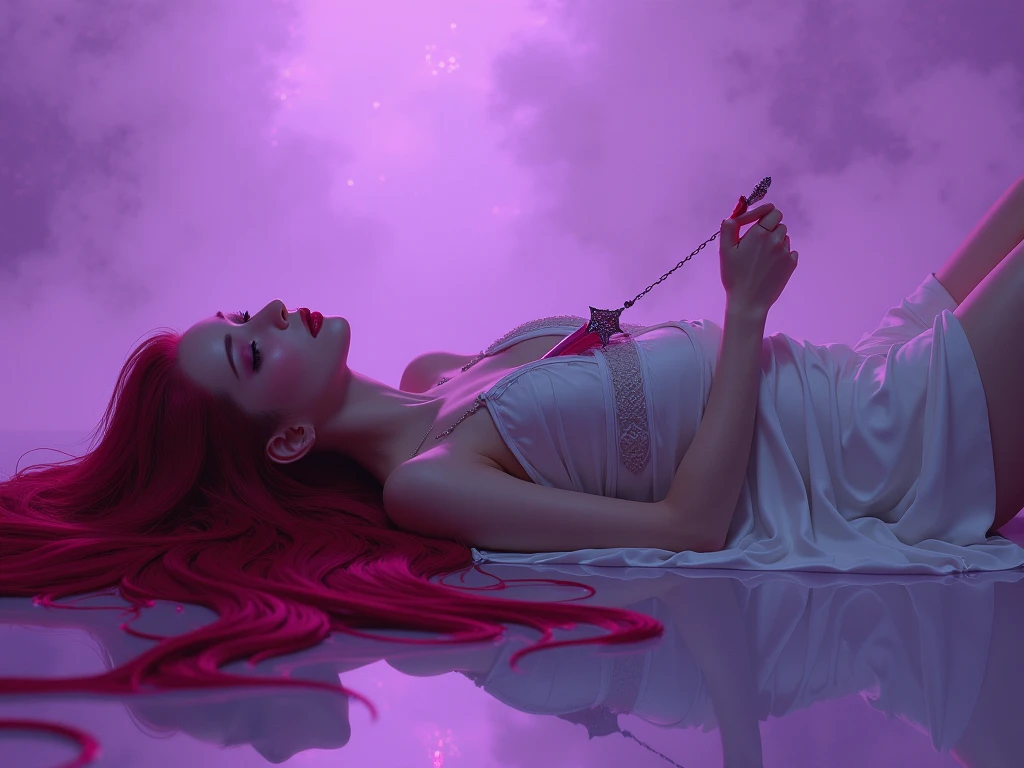 Flow and flow of thick crimson pink drink on the black background there are snowflakes and pink rose petals