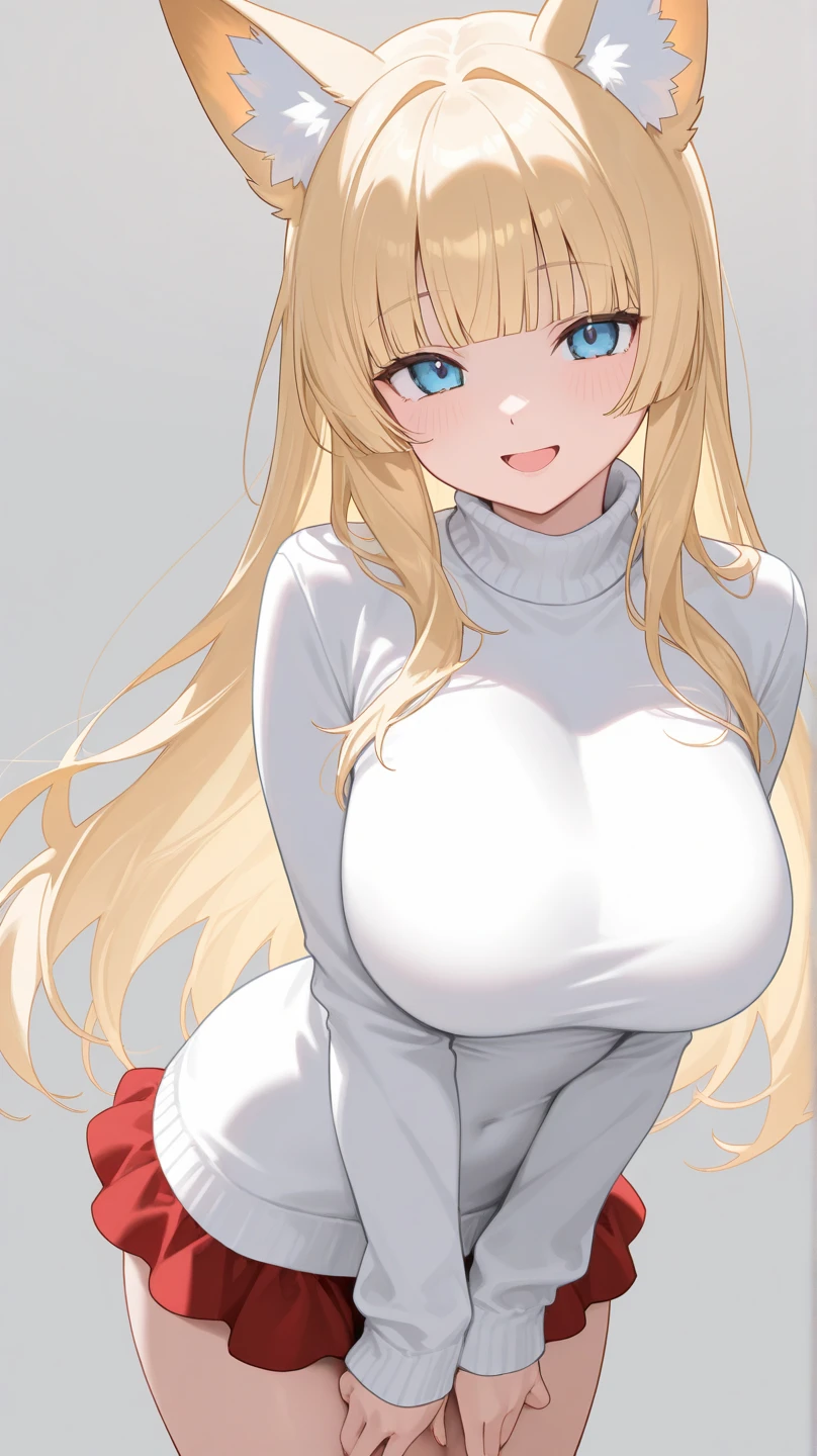 1girl, pale blonde hair (wavy, fluffy, bangs, unbound), brown eyes (sharp), smirk, lips, confident, white jumpsuit (sleeveless, cleavage, tight), very large breasts, wide hips, thick thighs, masterpiece, ultra-detailed, illustration, absurd res, anime, perfect, 4k, 8k, highres, sunny park