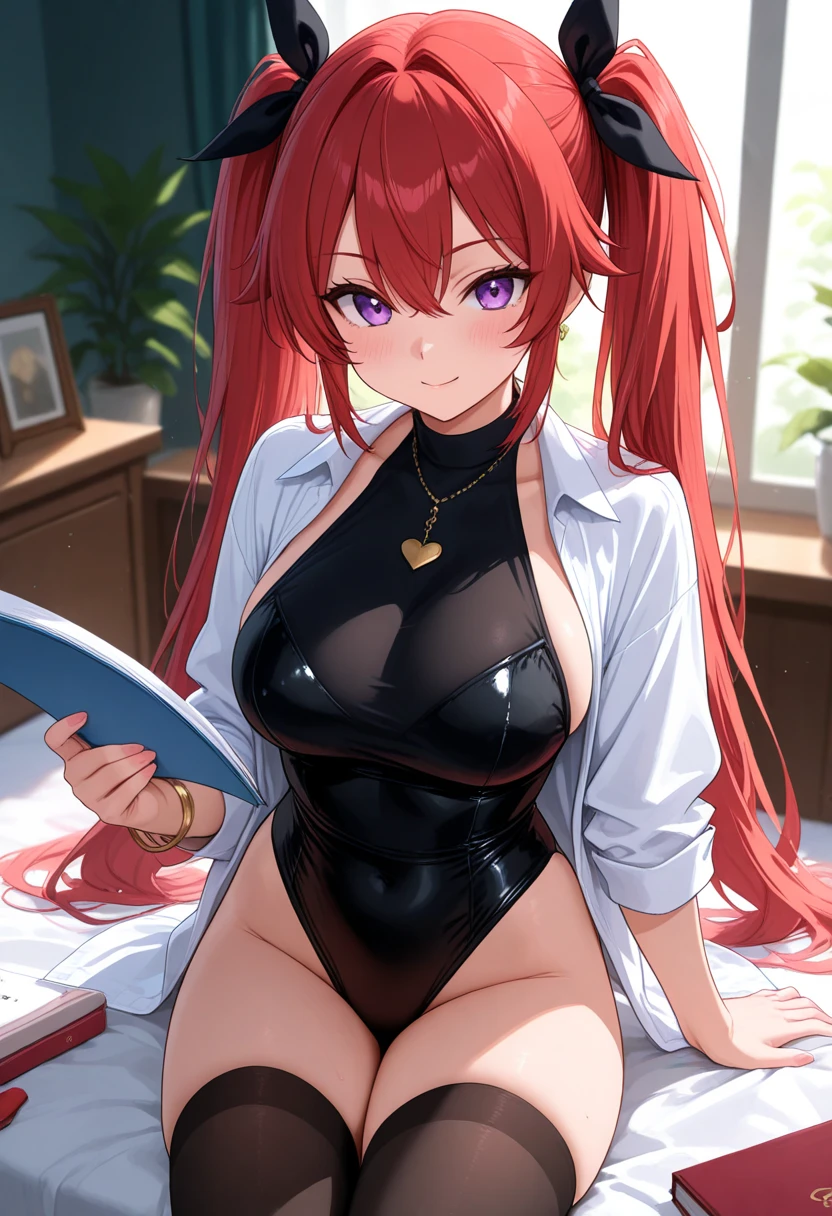 1girl, Rias Gremory, wearing plain white shoulder cut top, denim pants,glasses, library, high res, ultrasharp, 8K, masterpiece, looking at viewer,large breasts
