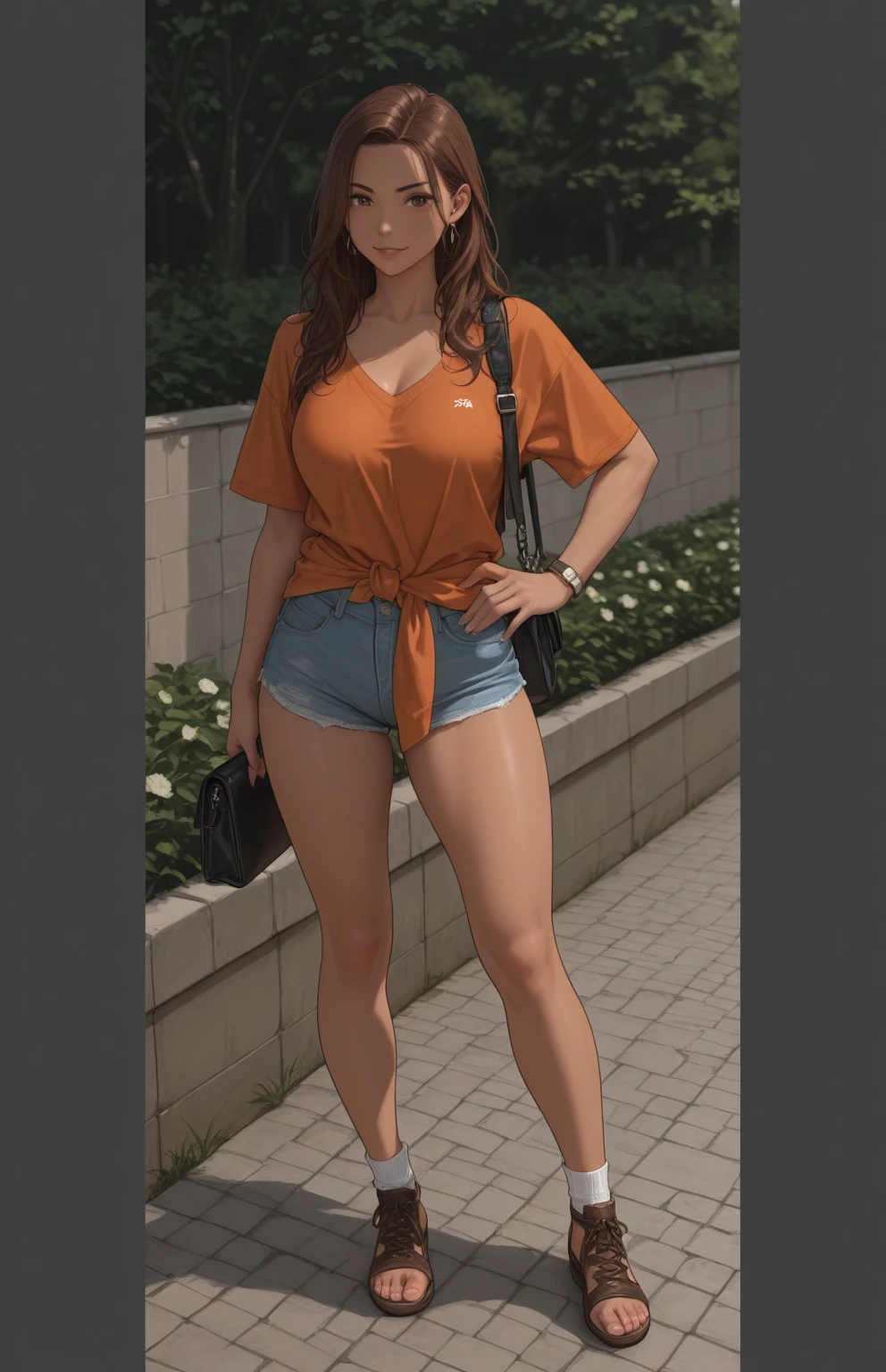 camisa,apostar na jaqueta vermelha,short pants,(pele bronzeada:1.2),18 anos de idade,(japanese idol),coxas grossas,cabelo molhado,suado,seios gigantescos, na enfermaria,feliz,cabelo curto preto,campo ensolarado,