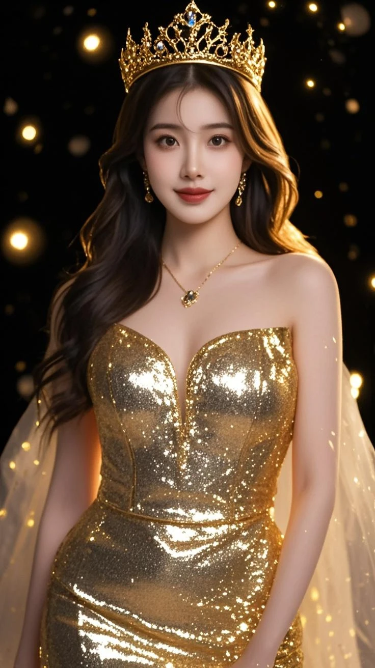 In 8k resolution, capture a 20-years-old woman with delicate facial features, cute yet detailed makeup, and long, disheveled dark red hair. Adorned in modern women's clothing with luxurious accessories, she stands tall amidst tropical trees, exuding confidence and joy. Professional lighting enhances the scene's elegance, with strong color contrasts adding nobility and allure. A super-quality camera captures her in a dynamic, mysterious fashion, embodying artistry and trend-setting.