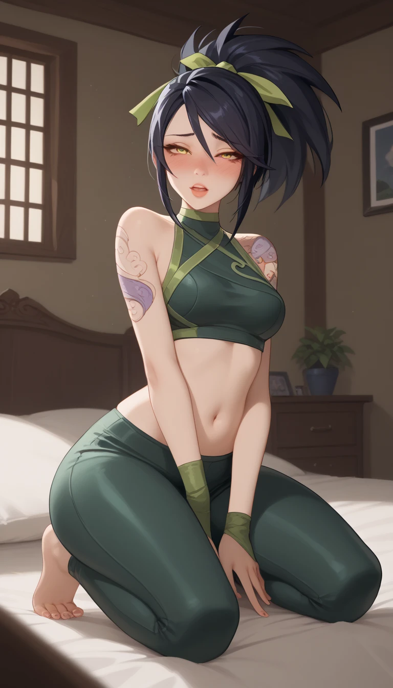 score_9, score_8_up, score_7_up, source_anime, Akali league of legends, ripped outfit, feet, thrown at a garbage, dumpster, laying on trash bags, bruises, torture marks, after rape, pussy filled with loads of cum, stirrup legwear