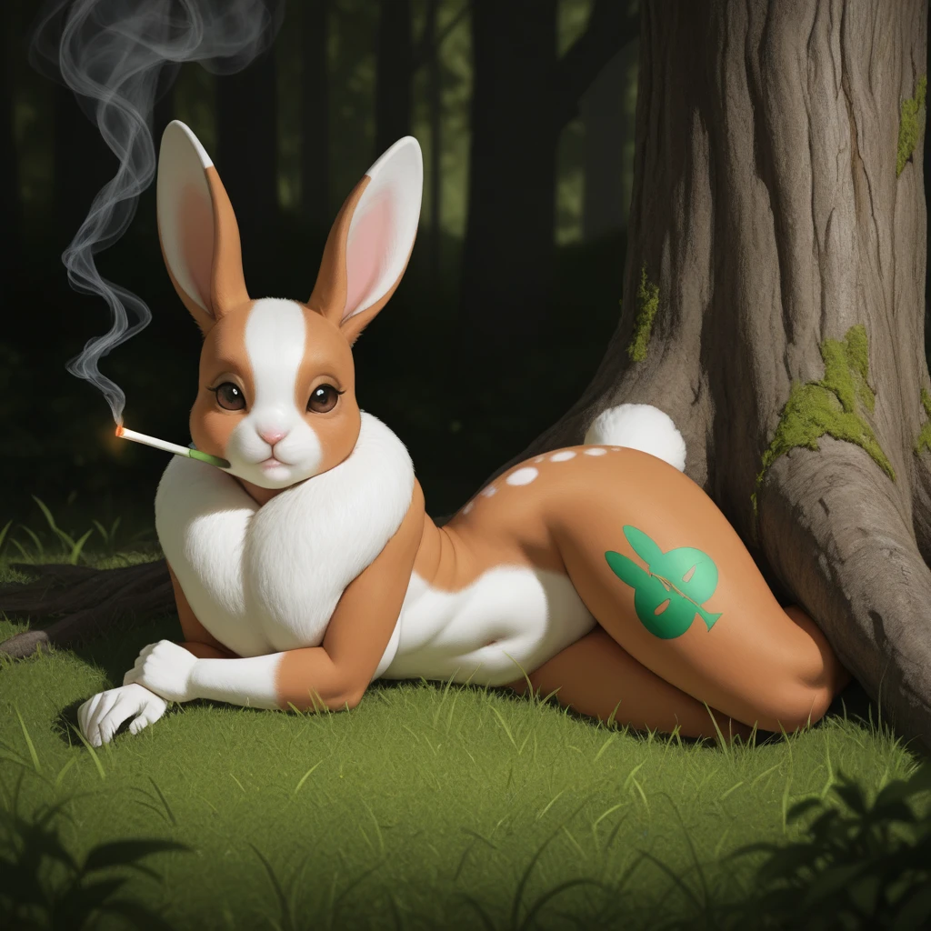 (bugs bunny) with a big cock, musky cock, ((cock)), ((musk coming from their musky ballsack and cock)), squatting with (his) knees, (bunny), A smile、Eye Up、full body Esbian, Taken from front.