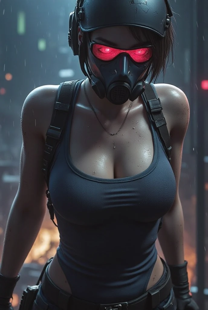 Anime girl with gas mask and hot body