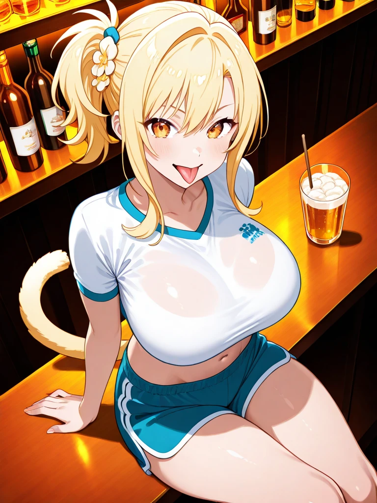 best quality, (masterpiece:1.2), detailed, medieval,NSFW,((One man and one woman,Is giving a titjob)), Paizuri squeeze,paizuri,breasts blowjob,breast in 1penis,,Bare Breasts,Showing off her nipples,Ahegao,Highest quality,Masterpiece,
Rumia Tingel,
1girl, solo, ((blush)),
medium hair, blonde hair, short ponytail, blue eyes, green bow, x hair ornament,
((( blue eyes, ultra-detailed eyes))),
Dynamic pose, ((blush)), medium breasts, medium hair, background, perfect anatomy, healthy skin, glowing eyes, cat ears. ((((sitting in a bar)))). (((((Casual clothes, navel, healthy skin))))), confident. (((Dominatrix, authority, merciless)))