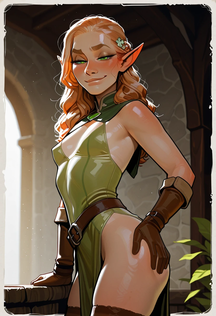 selkie de tales of androgeny, ????, looking to the camera, green skin, ????????????, mirar de frente, small boob